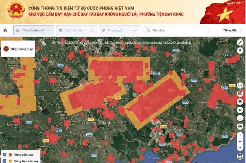 UAV, thiết bị không người lái, khu vực cấm bay, drone, flycam,